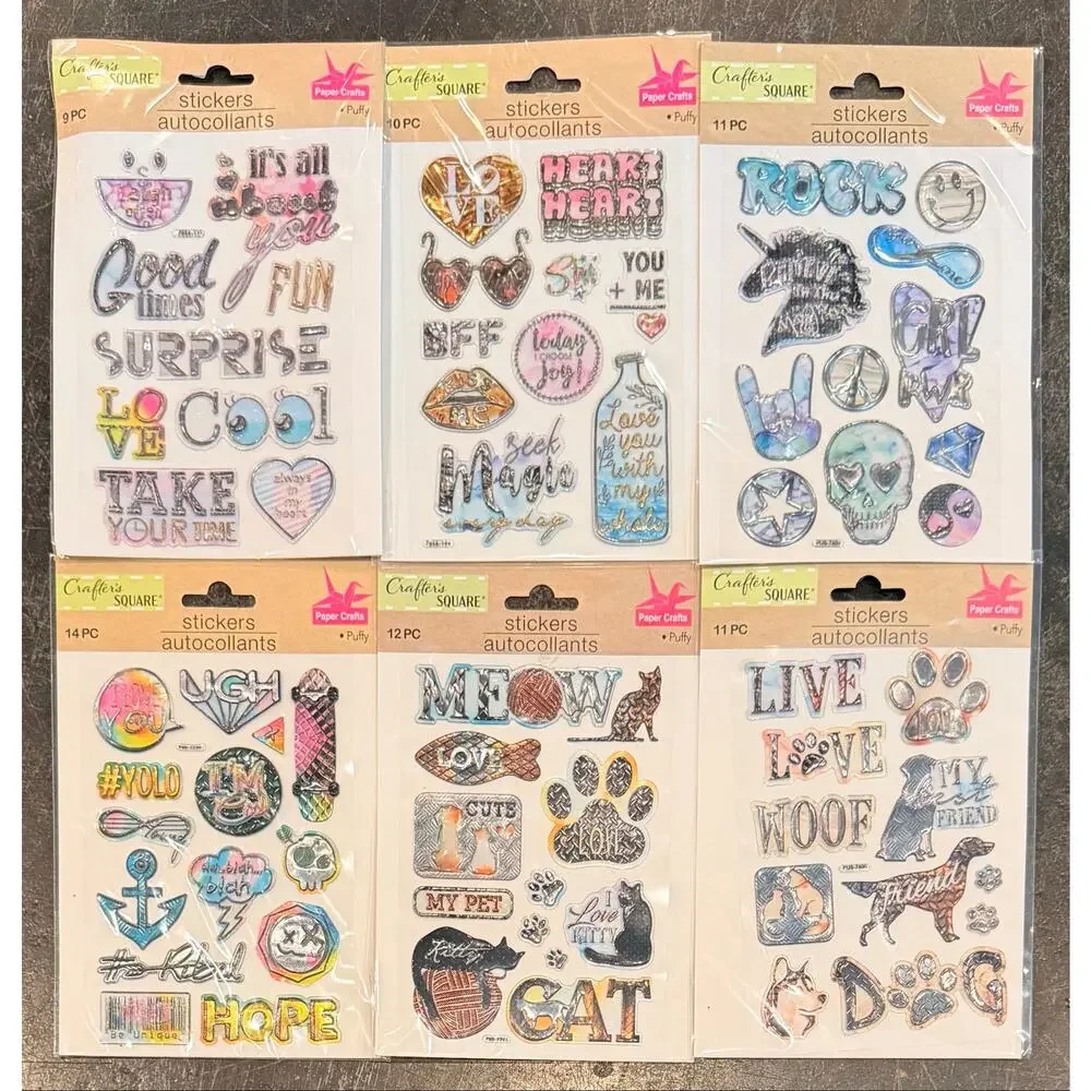 67pc Crafter’s Square Puffy Paper Craft Stickers Autocollants, Scrapbook Sticker